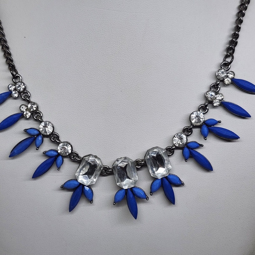 Blue And Clear Statement Necklace‎ Black Metal